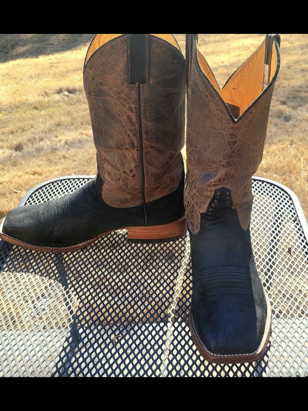 Rod Patrick Capy Leather Vamp with Brown Distresed Leather Shift Cowboy Boots. - Picture 2 of 8